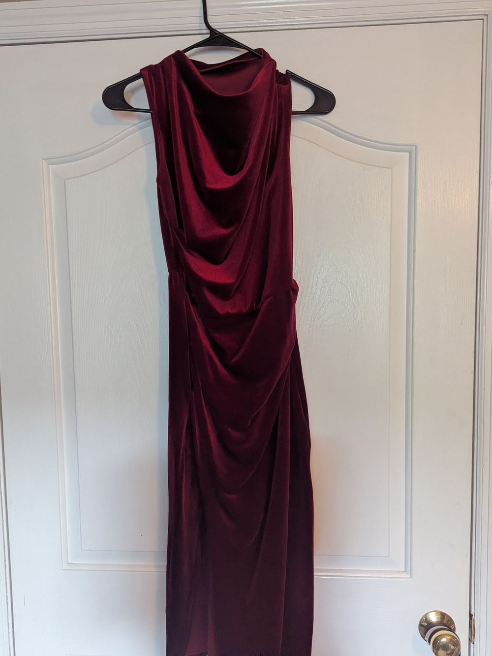One-Shoulder Draped Velvet Evening Dress - Burgundy